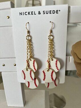 Nickel & Suede Slugger Junos Baseball Cluster Earrings with Box